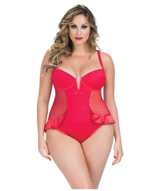 Plus black tie front plunge satin teddy island