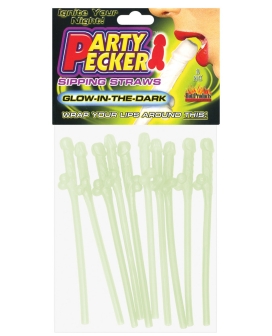 Glow in the Dark Penis Straws - Asst. Colors Pack of 8