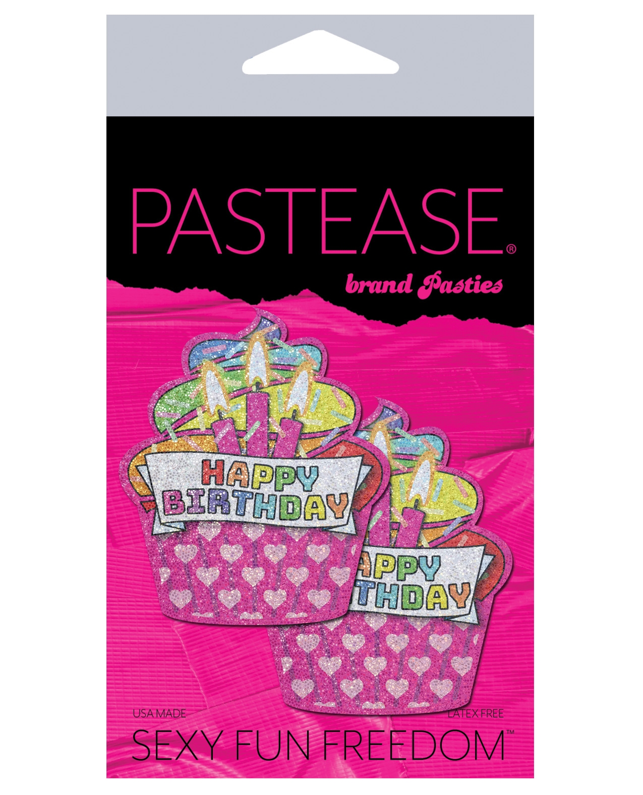 Cupcake: Pink & Multi-Color Glitter Happy Birthday Nipple Pasties